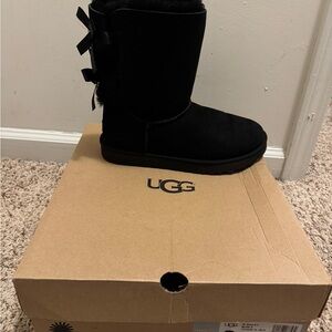 UGG Black Boots with Ribbon Accent